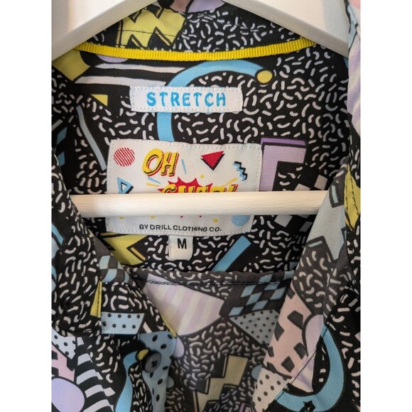 Oh Snap! Shirt M 90s Geometric Pattern Stretch Drill Clothing Retro Novelty - Picture 5 of 5